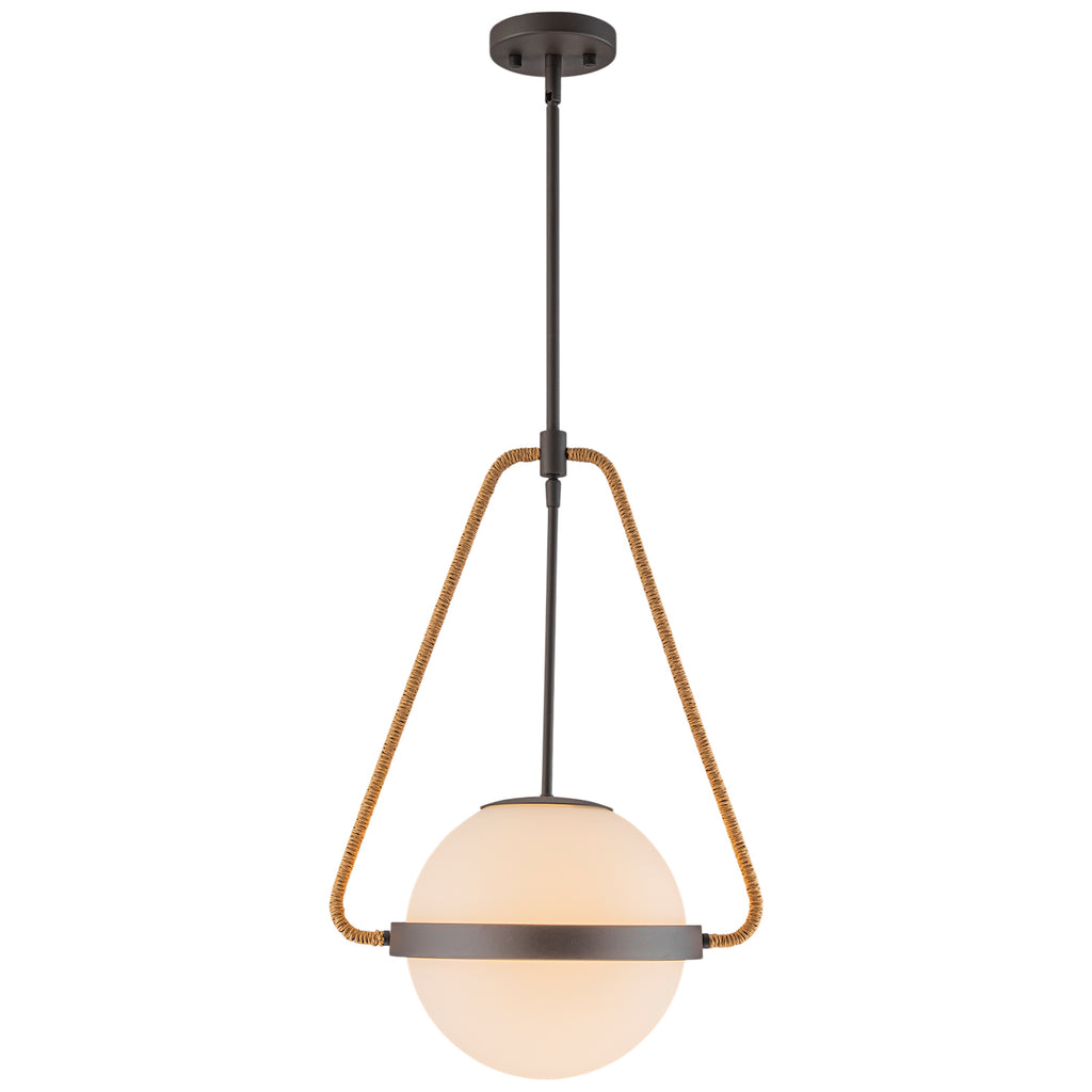 Modern Coffee Iron Pendant Light Natural Rope White Globe Glass Shade - product image 1 | Zenvolit
