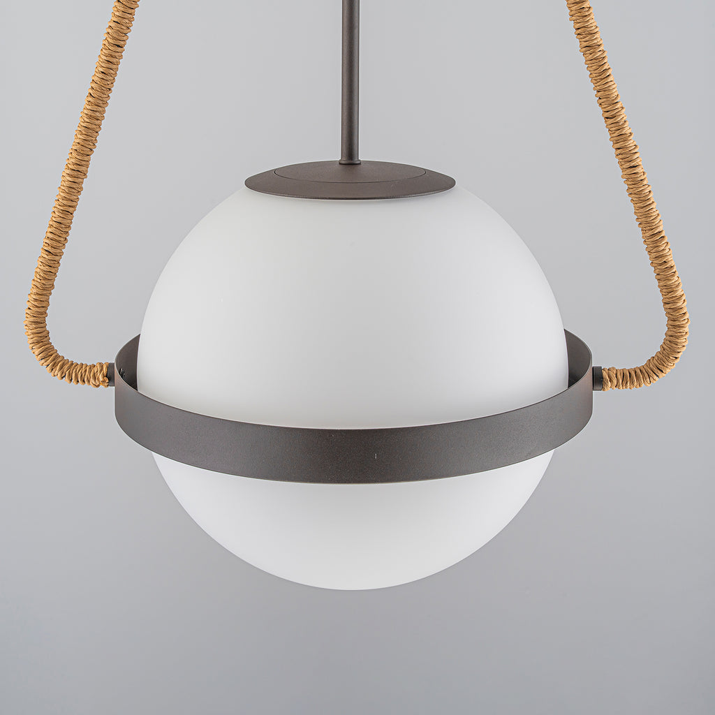 Modern Coffee Iron Pendant Light Natural Rope White Globe Glass Shade - product image 9 | Zenvolit