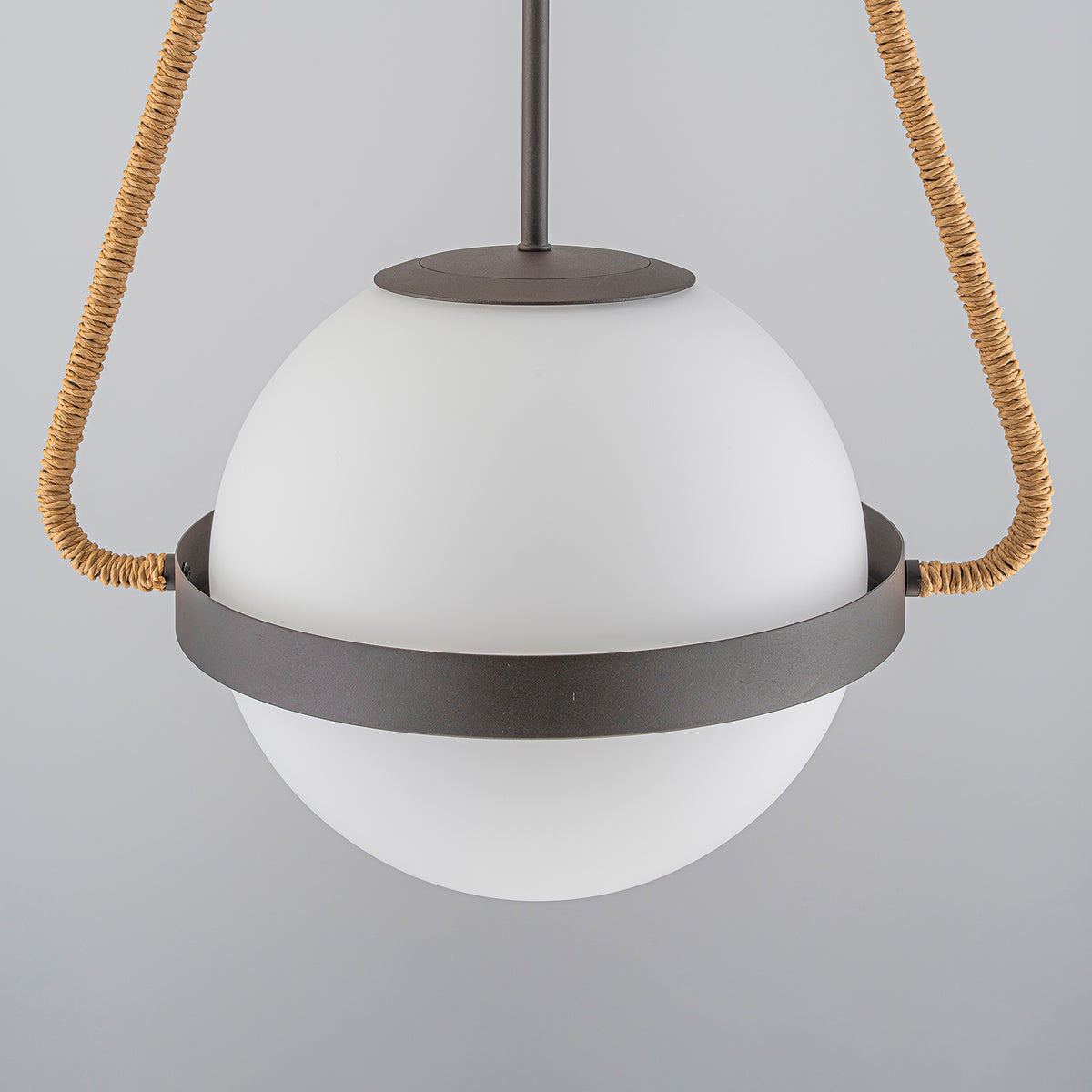 Modern Coffee Iron Pendant Light Natural Rope White Globe Glass Shade - product image 9 | Zenvolit