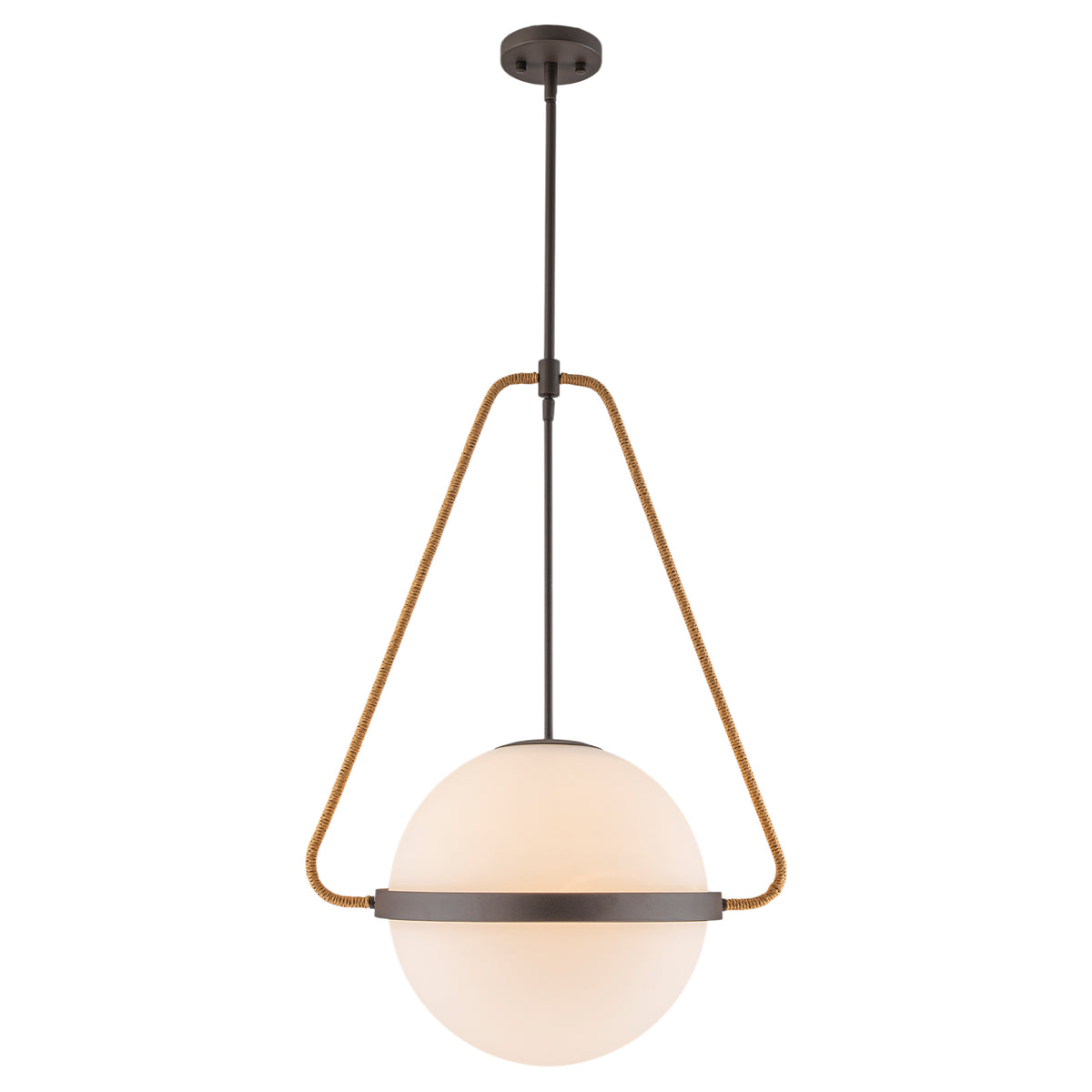 Modern Coffee Iron Pendant Light Natural Rope White Globe Glass Shade - product image 1 | Zenvolit