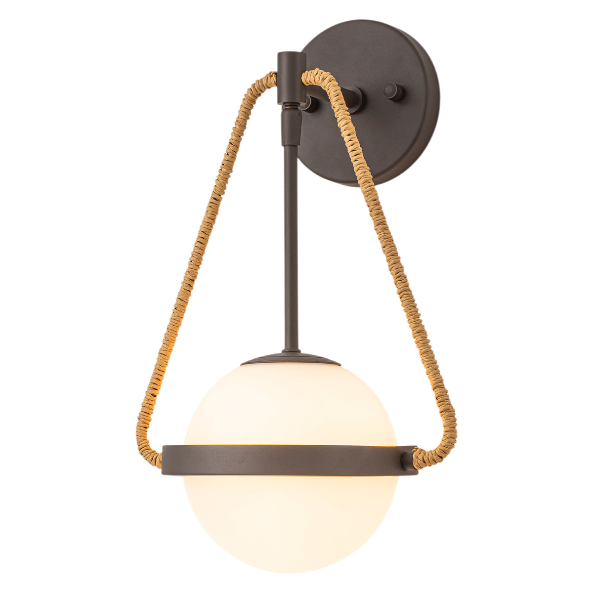 Rattan Wrapped Coffee Metal Wall Sconce Frosted Milk Glass Shade - product image 1 | Zenvolit