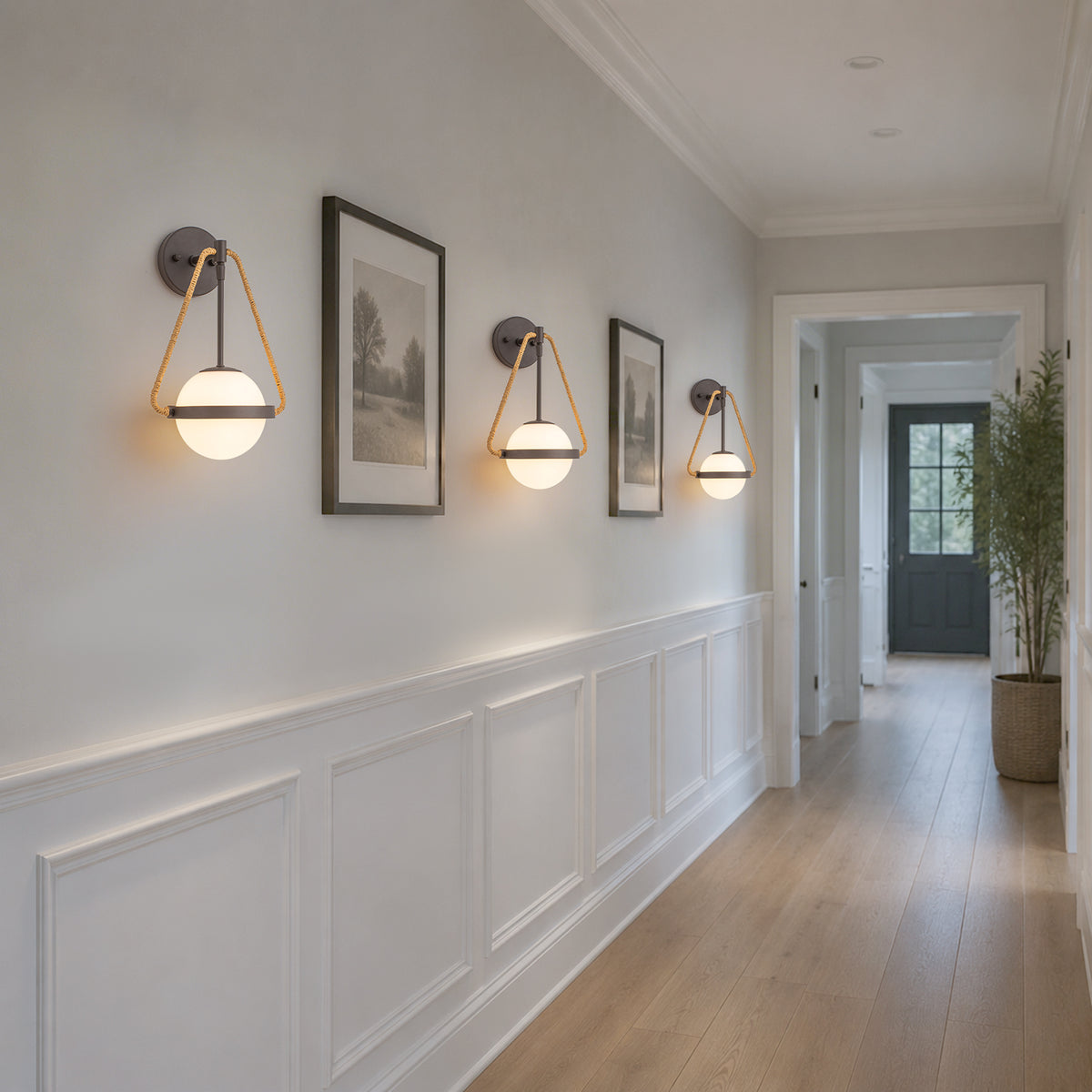 Rattan Wrapped Coffee Metal Wall Sconce Frosted Milk Glass Shade - product image 5 | Zenvolit