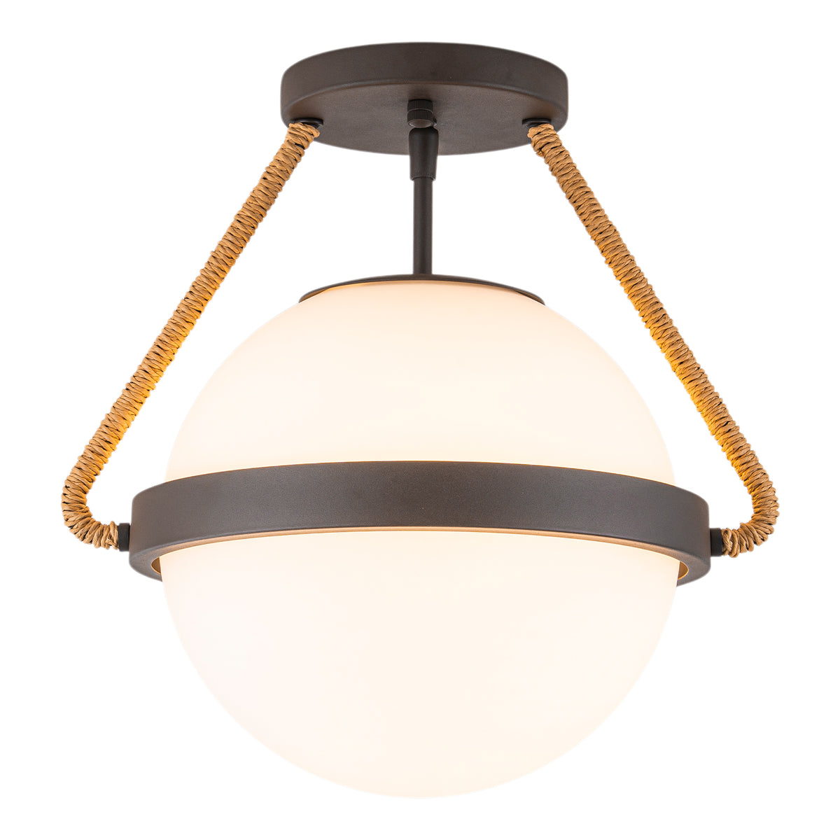 Rattan Wrapped Semi-Flush Mount Lights Frosted Milk Glass Shade - product image 1 | Zenvolit