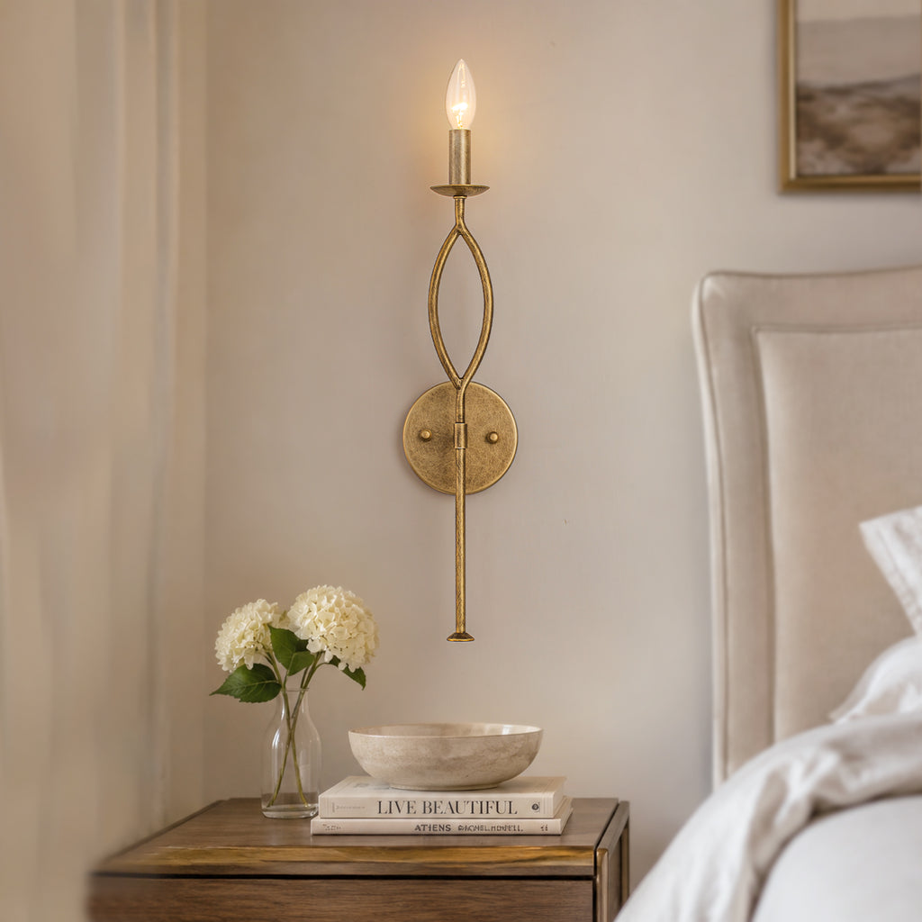Antique Gold Dimmable Candle Wall Sconce for Bedroom Foyer Living Room