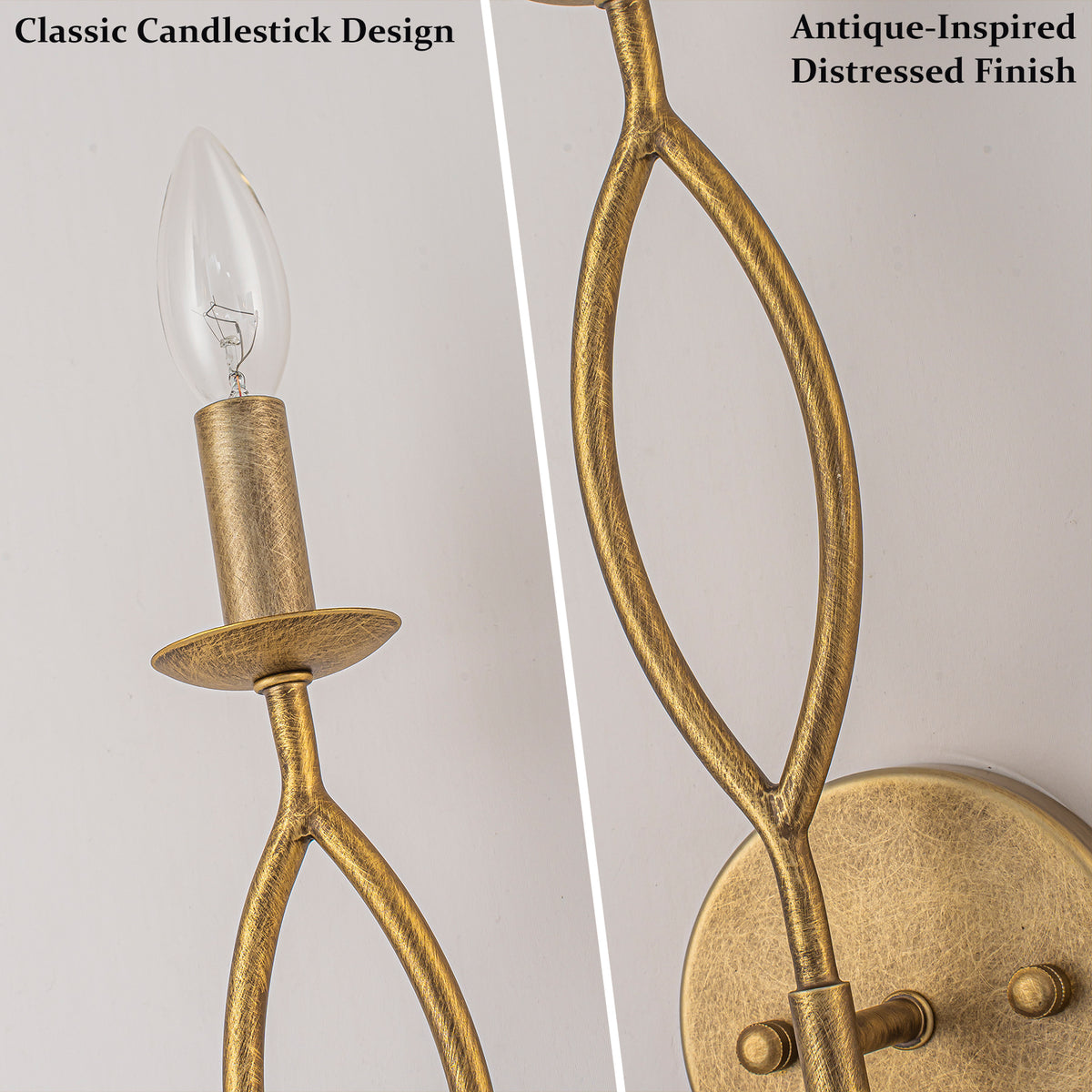 Antique Gold Dimmable Candle Wall Sconce for Bedroom Foyer Living Room