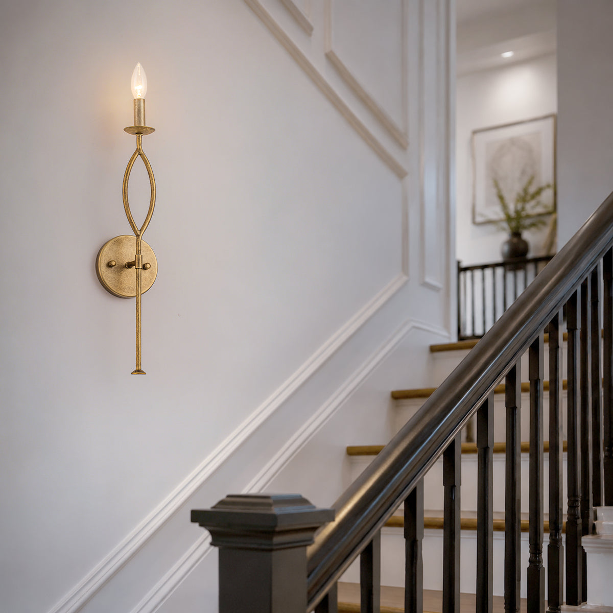 Antique Gold Dimmable Candle Wall Sconce for Bedroom Foyer Living Room