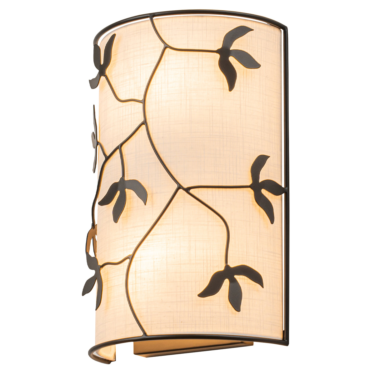 2-Light Black Floral Branch Wall Sconce White Linen Fabric Shade - product image 1 | Zenvolit