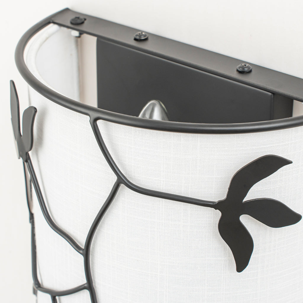 2-Light Black Floral Branch Wall Sconce White Linen Fabric Shade - product image 3 | Zenvolit