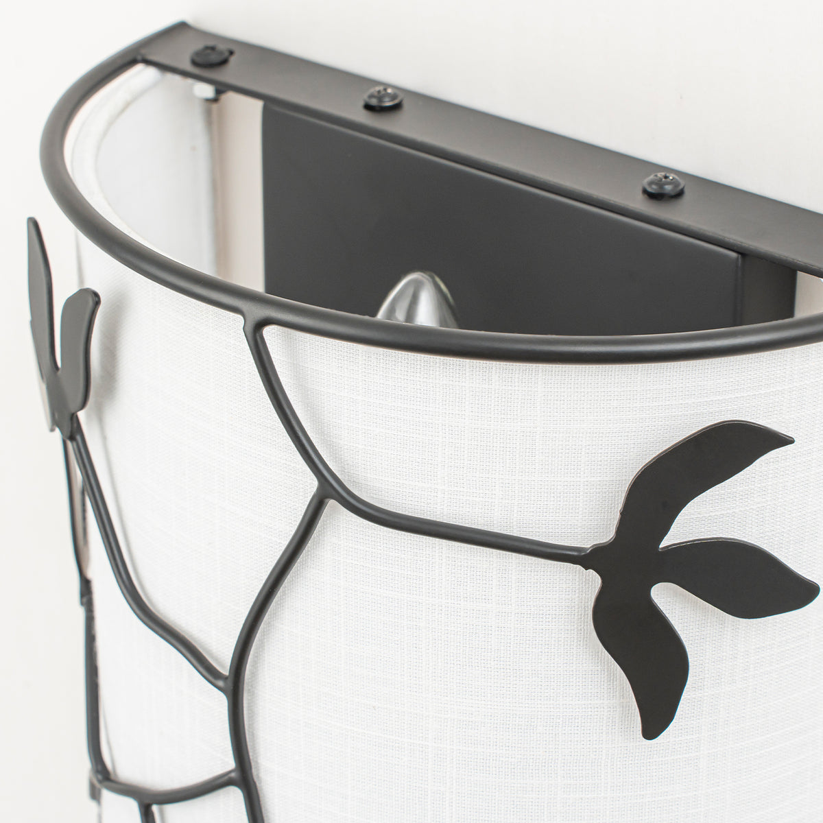 2-Light Black Floral Branch Wall Sconce White Linen Fabric Shade - product image 3 | Zenvolit