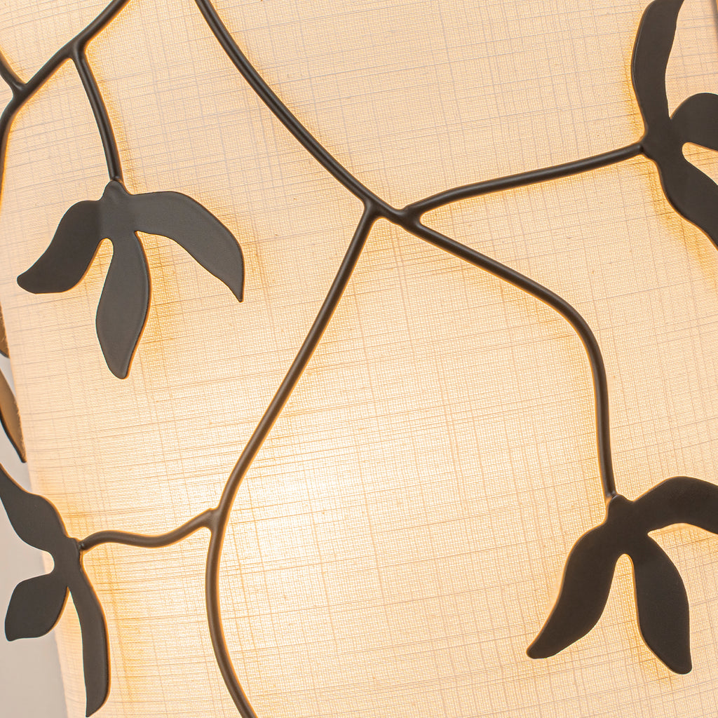 2-Light Black Floral Branch Wall Sconce White Linen Fabric Shade - product image 4 | Zenvolit