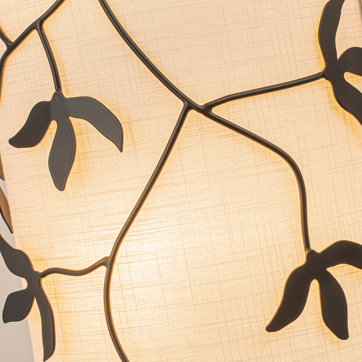 2-Light Black Floral Branch Wall Sconce White Linen Fabric Shade - product image 4 | Zenvolit