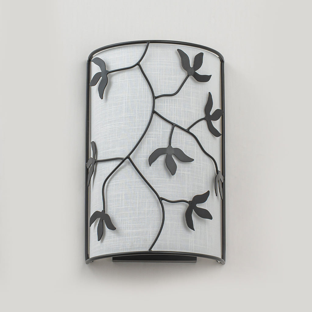 2-Light Black Floral Branch Wall Sconce White Linen Fabric Shade - product image 6 | Zenvolit