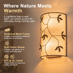 2-Light Black Floral Branch Wall Sconce White Linen Fabric Shade - product image 10 | Zenvolit