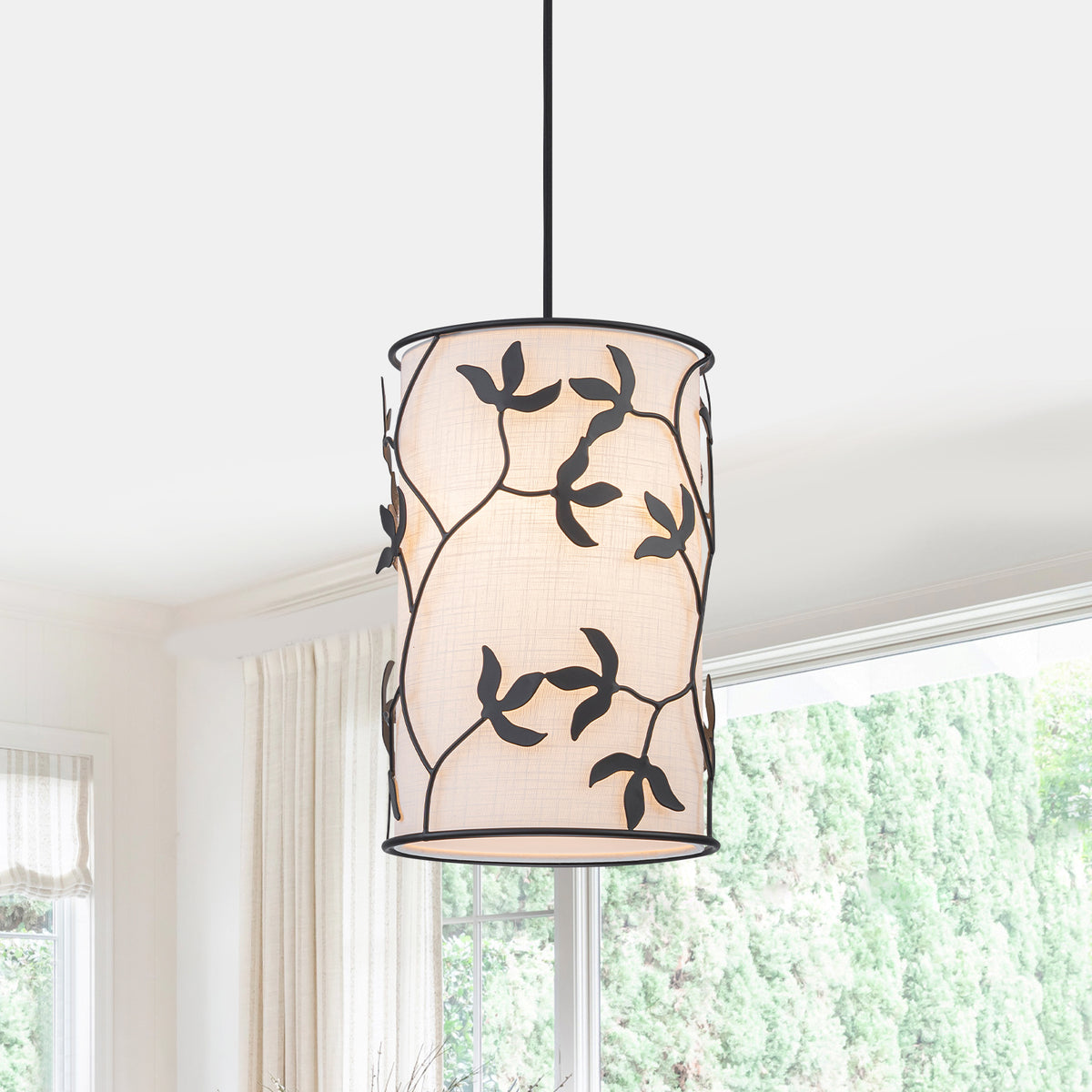 Modern Pendant Light White Leaf Fabric Shade Kitchen Island Chandelier - product image 2 | Zenvolit
