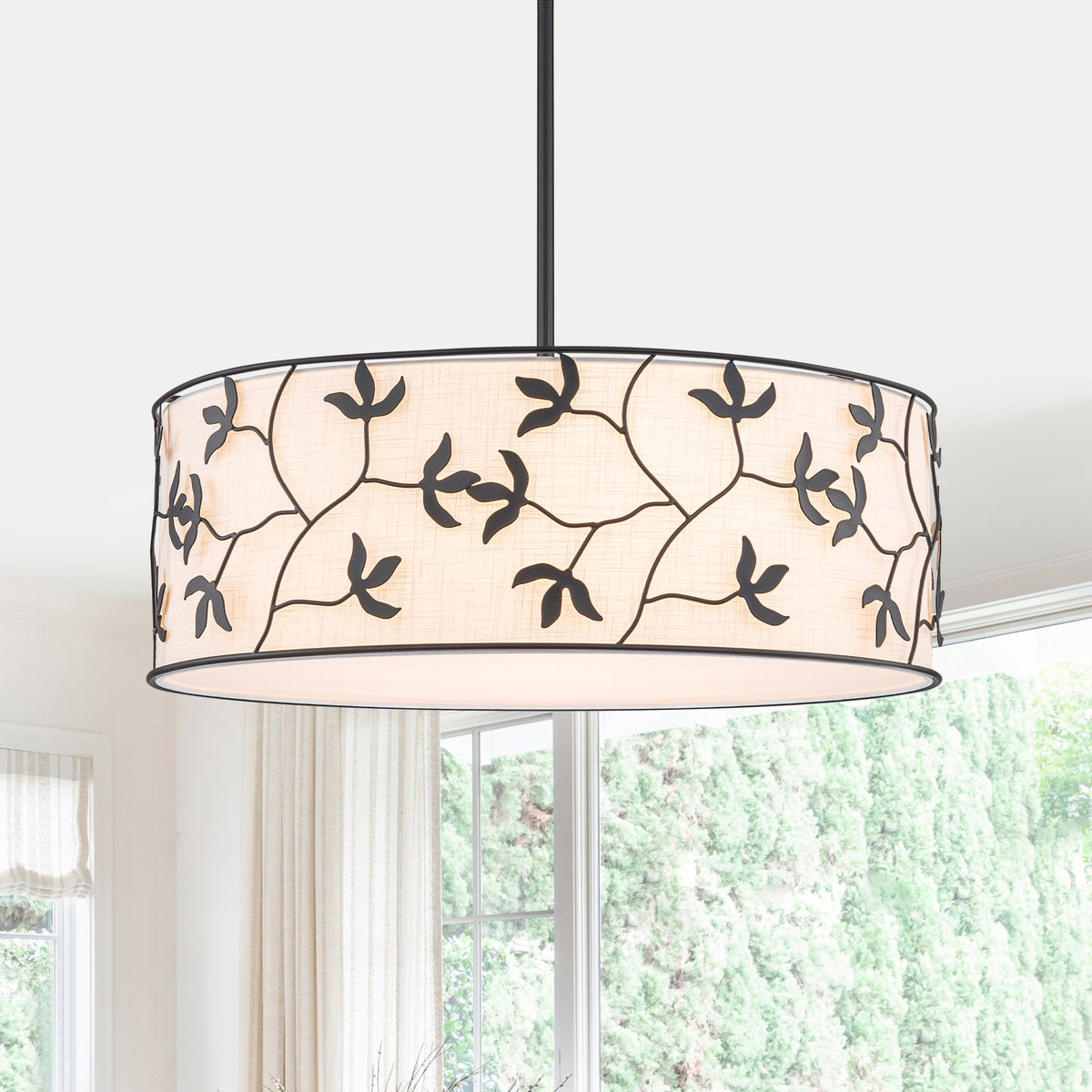 5-Light Modern Pendant Light White Leaf Fabric Shade Kitchen Island Chandelier - product image 3 | Zenvolit