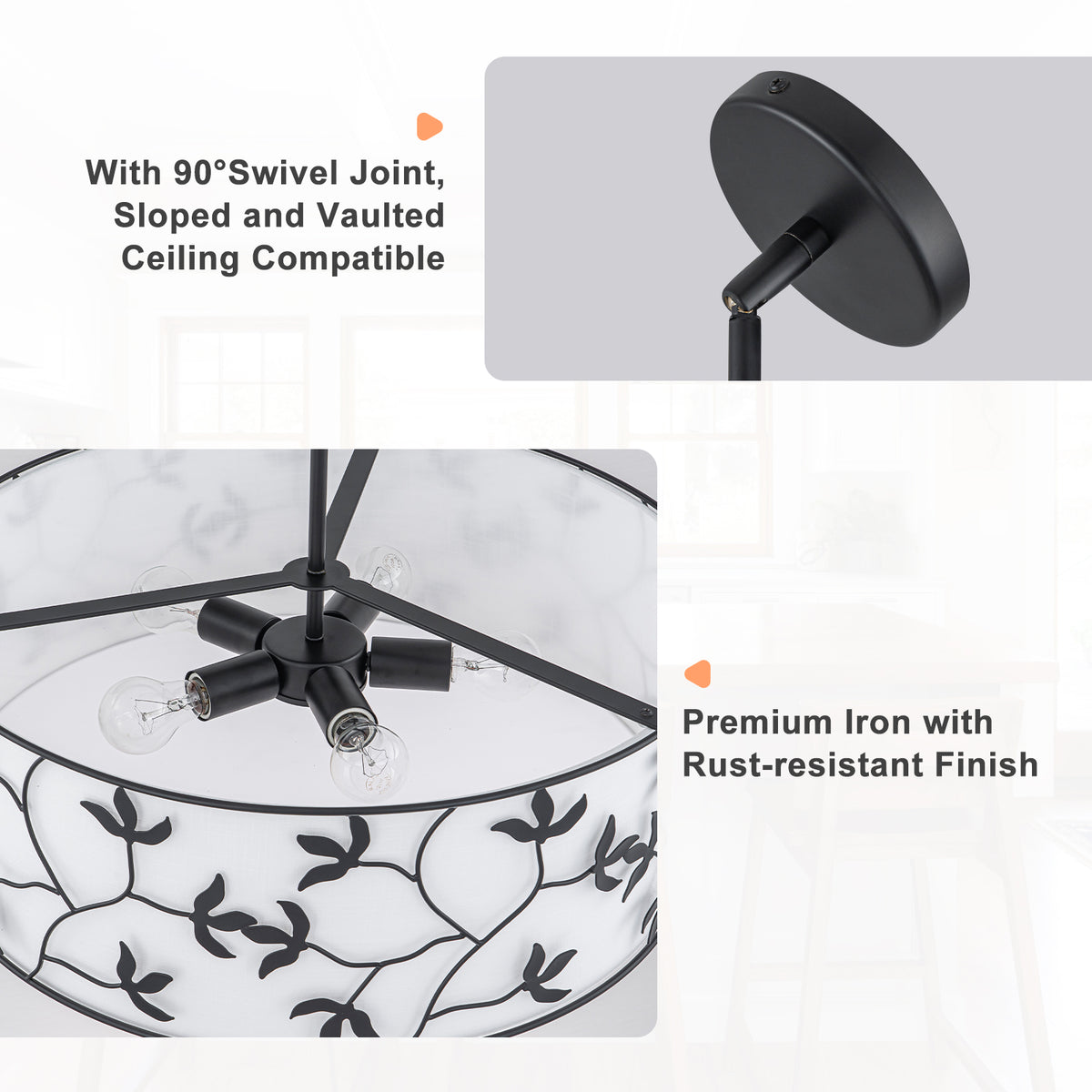 5-Light Modern Pendant Light White Leaf Fabric Shade Kitchen Island Chandelier - product image 4 | Zenvolit