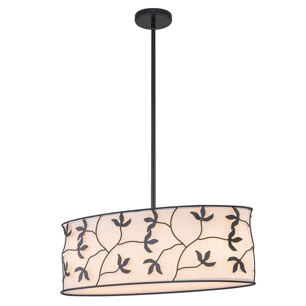 4-Light Modern White Pendant Light Linear Chandelier Leaf Linen Shade - product image 1 | Zenvolit