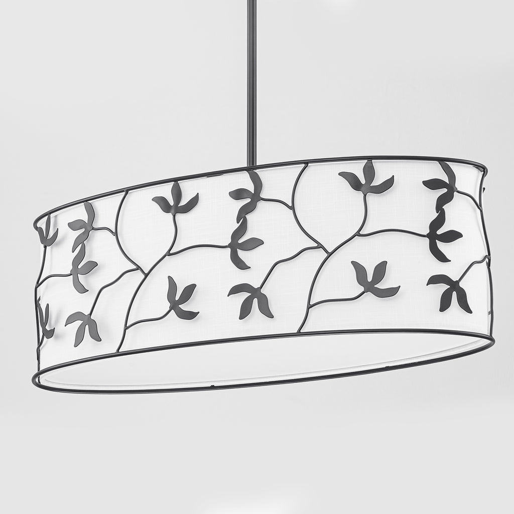 4-Light Modern White Pendant Light Linear Chandelier Leaf Linen Shade - product image 3 | Zenvolit