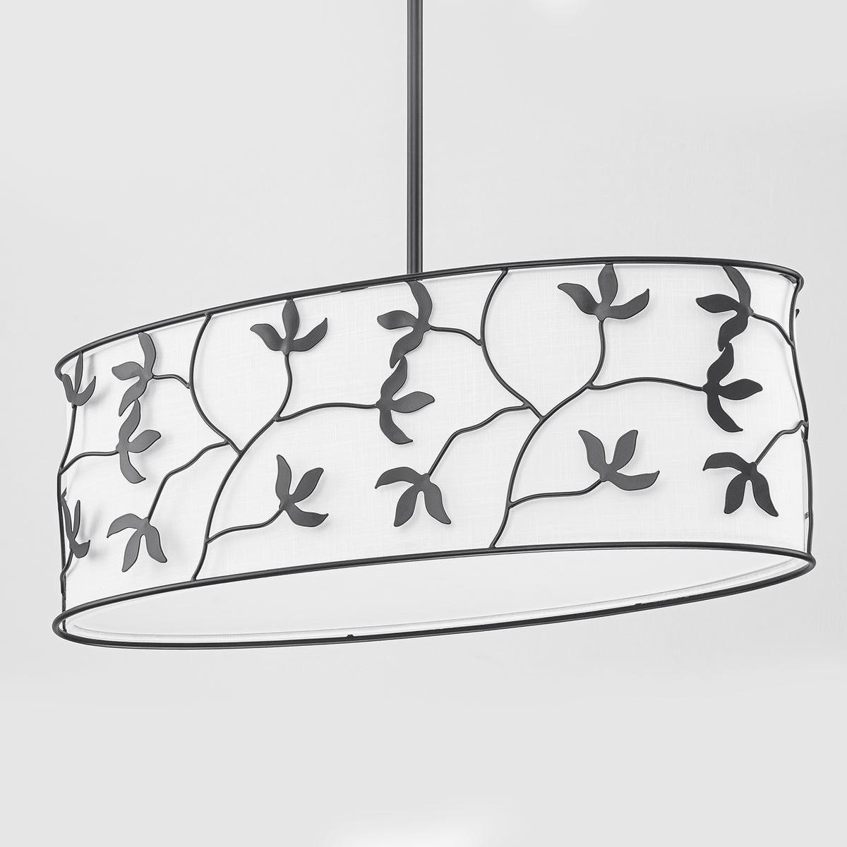 4-Light Modern White Pendant Light Linear Chandelier Leaf Linen Shade - product image 3 | Zenvolit
