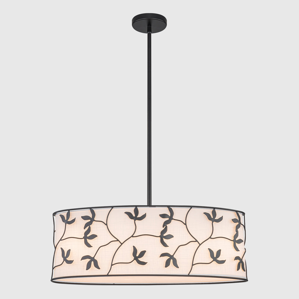 4-Light Modern White Pendant Light Linear Chandelier Leaf Linen Shade - product image 5 | Zenvolit