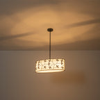 4-Light Modern White Pendant Light Linear Chandelier Leaf Linen Shade - product image 6 | Zenvolit
