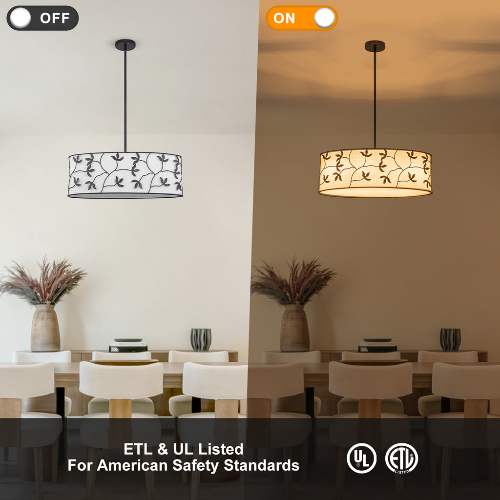 4-Light Modern White Pendant Light Linear Chandelier Leaf Linen Shade - product image 9 | Zenvolit