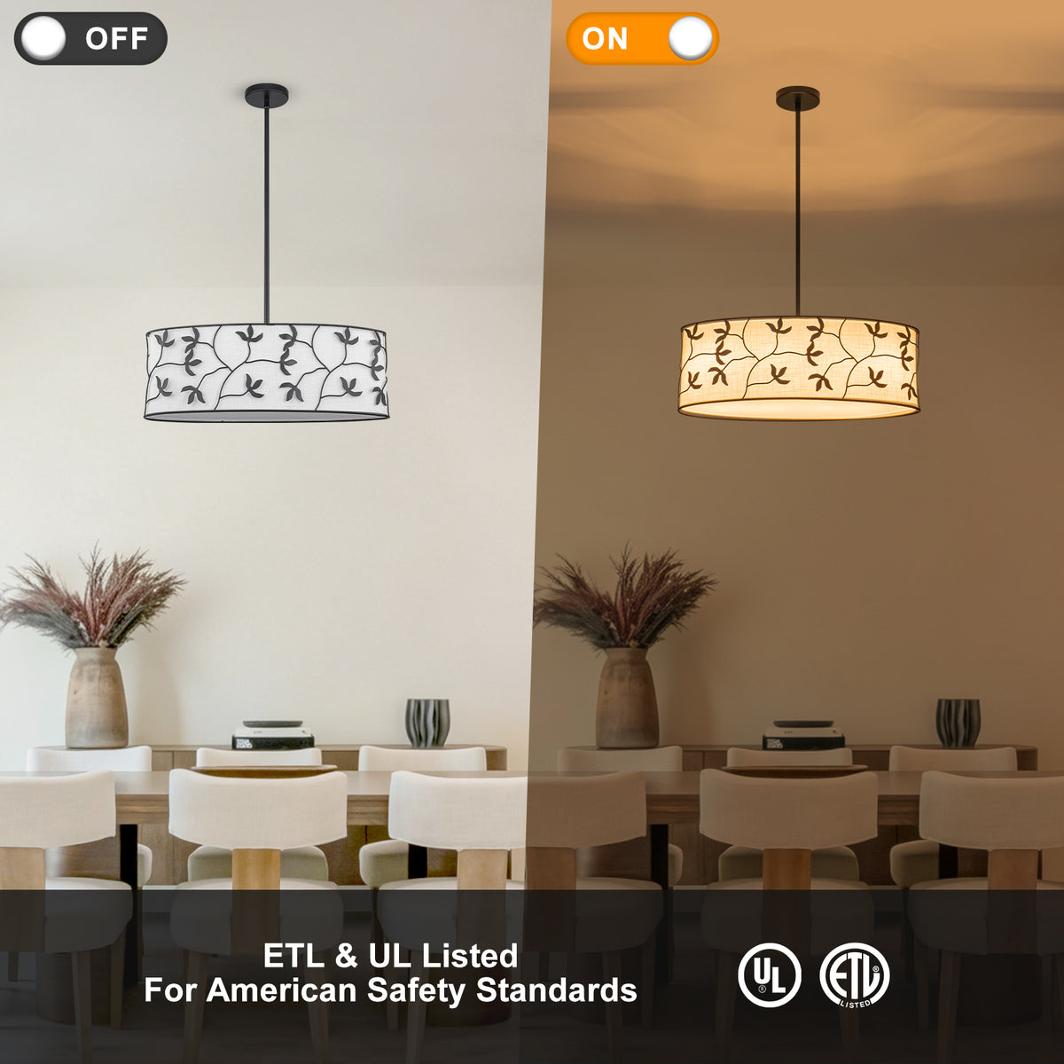 4-Light Modern White Pendant Light Linear Chandelier Leaf Linen Shade - product image 9 | Zenvolit