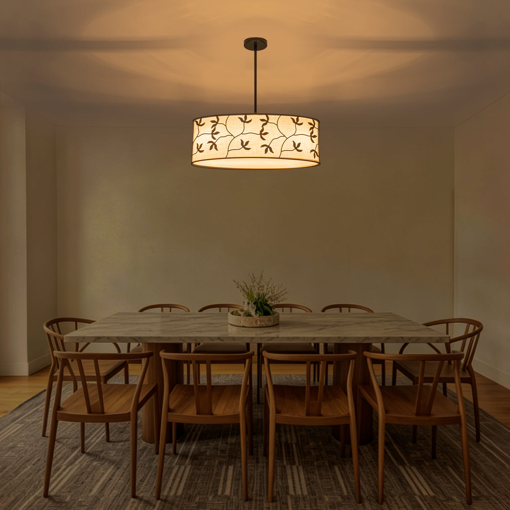 4-Light Modern White Pendant Light Linear Chandelier Leaf Linen Shade - product image 11 | Zenvolit