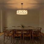 4-Light Modern White Pendant Light Linear Chandelier Leaf Linen Shade - product image 11 | Zenvolit