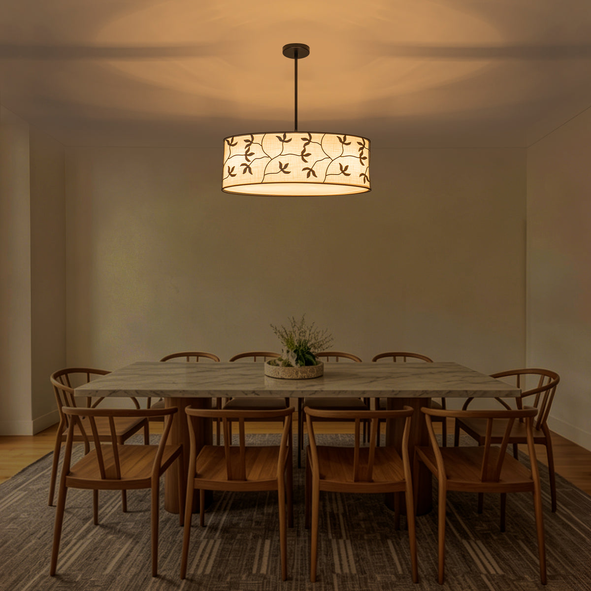 4-Light Modern White Pendant Light Linear Chandelier Leaf Linen Shade - product image 11 | Zenvolit