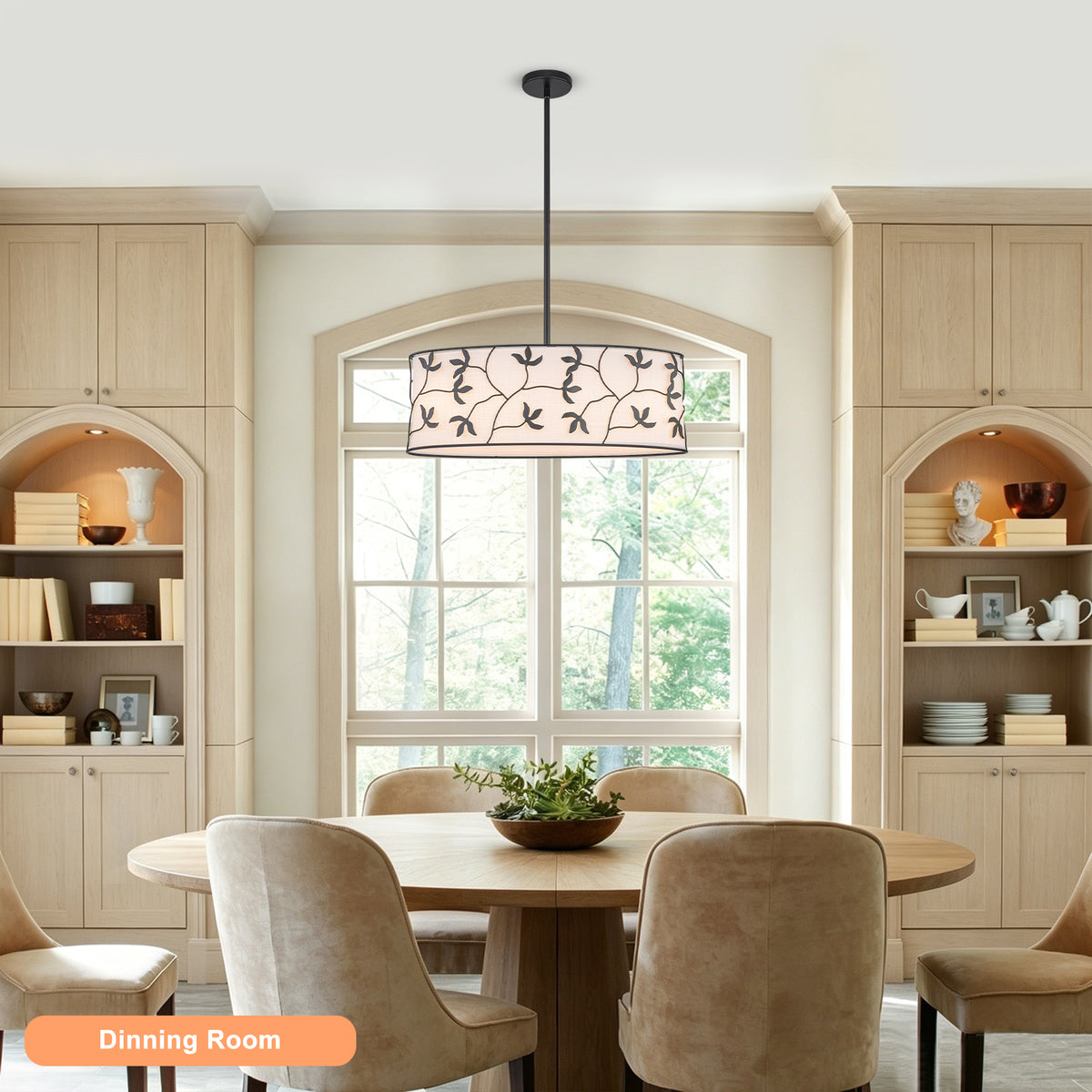 4-Light Modern White Pendant Light Linear Chandelier Leaf Linen Shade - product image 12 | Zenvolit