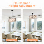 4-Light Modern White Pendant Light Linear Chandelier Leaf Linen Shade - product image 15 | Zenvolit