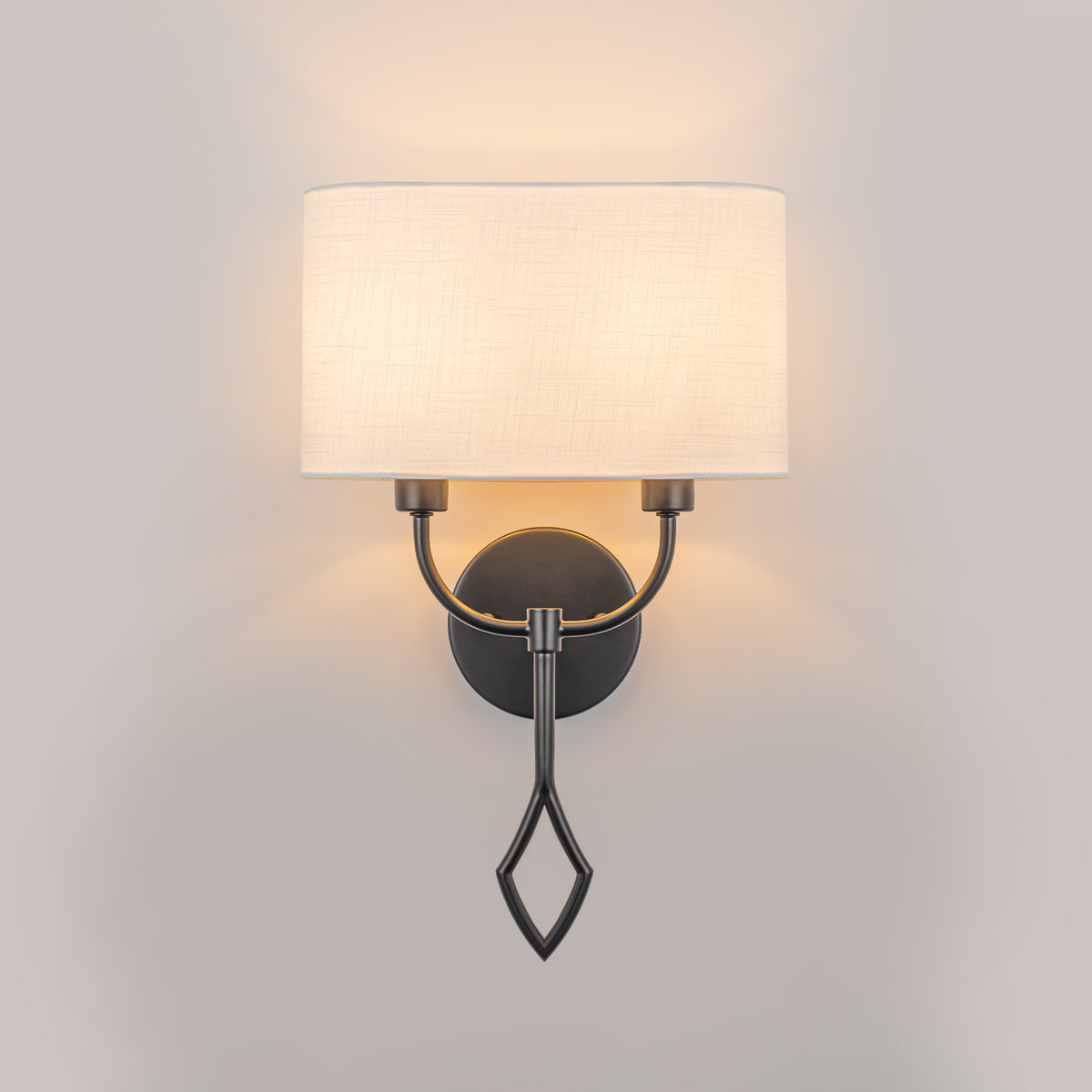 Black 2-Light Modern Wall Sconce White Linen Fabric Shade Bathroom Bedroom - product image 3 | Zenvolit
