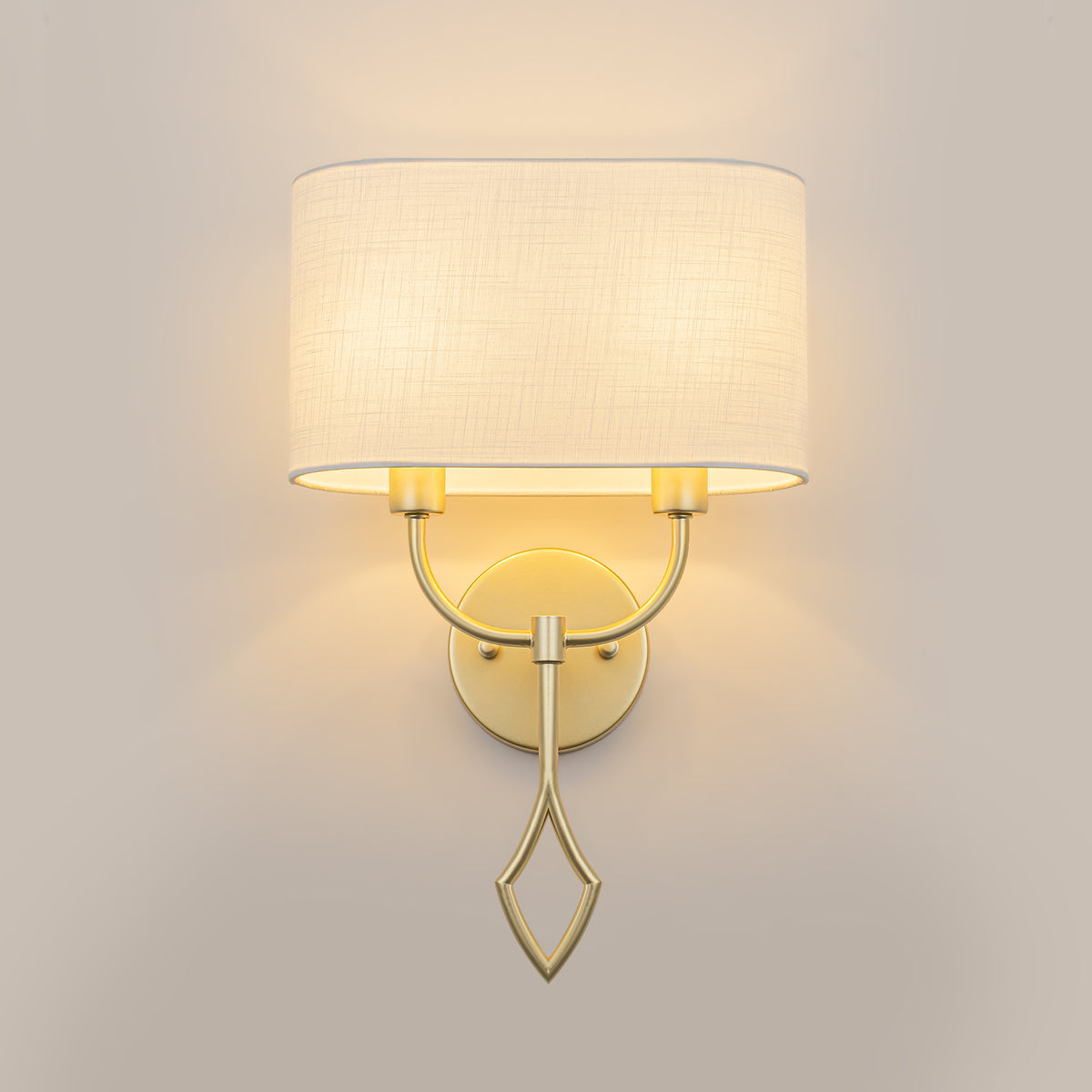 Gold 2-Light Modern Wall Sconce White Linen Fabric Shade Bathroom Bedroom - product image 5 | Zenvolit