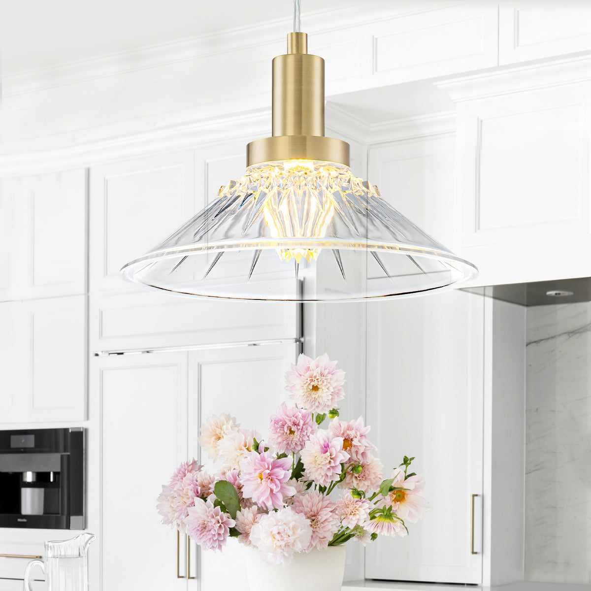 Modern Gold Pendant Light Clear Acrylic Shade Bedroom Kitchen Island - product image 1 | Zenvolit