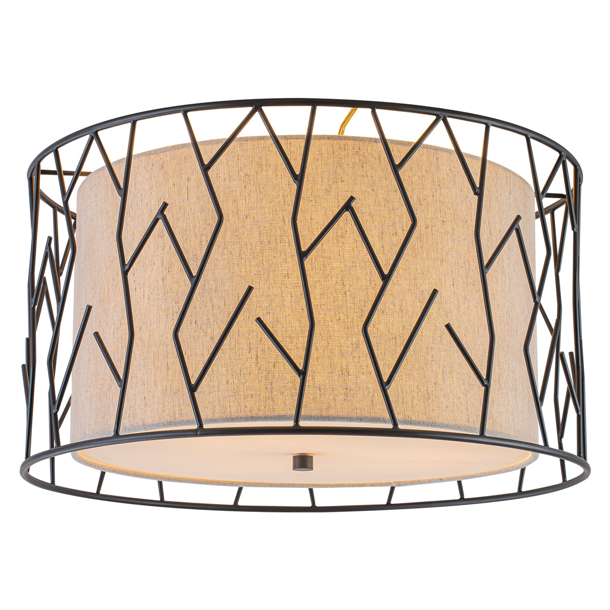 Black Geometric Metal Cage Flush Mount Fabric Shade 3-Light Ceiling - product image 1 | Zenvolit