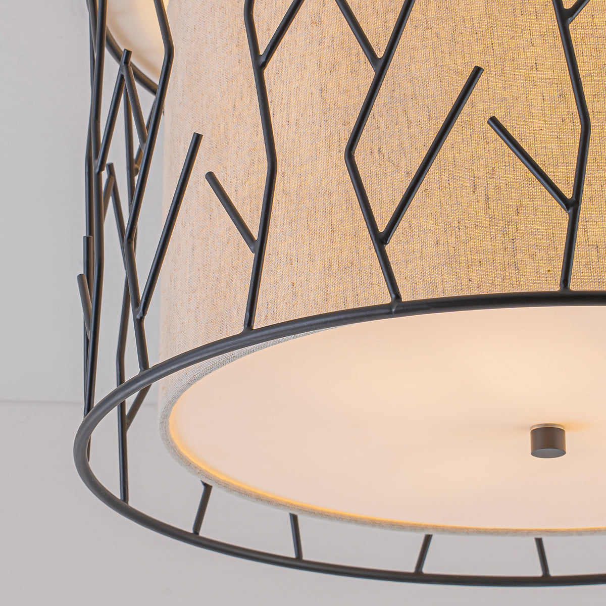 Black Geometric Metal Cage Flush Mount Fabric Shade 3-Light Ceiling - product image 4 | Zenvolit
