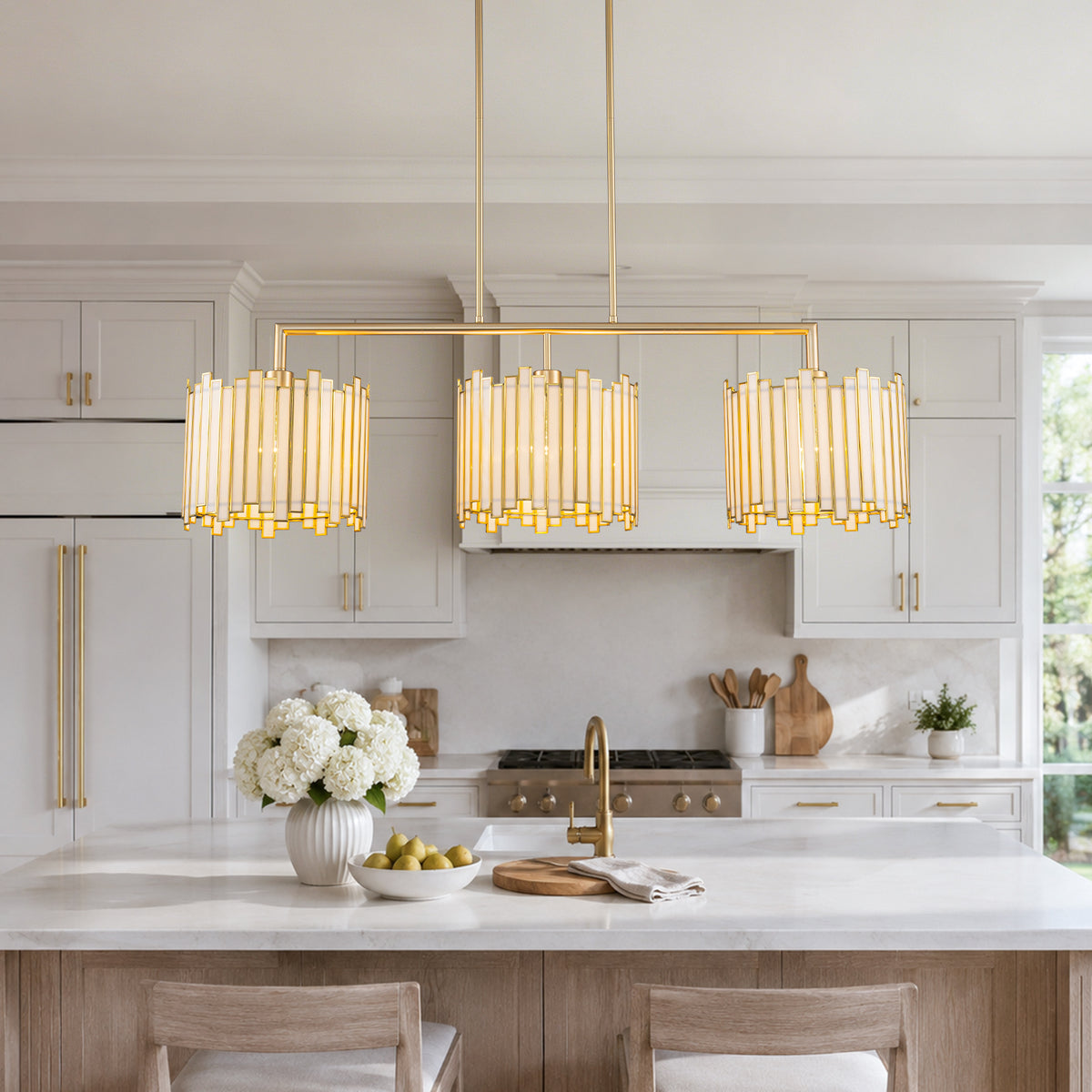 3 Light Capiz Shell Kitchen Island Linear Pendant Light Handcrafted - product image 2 | Zenvolit