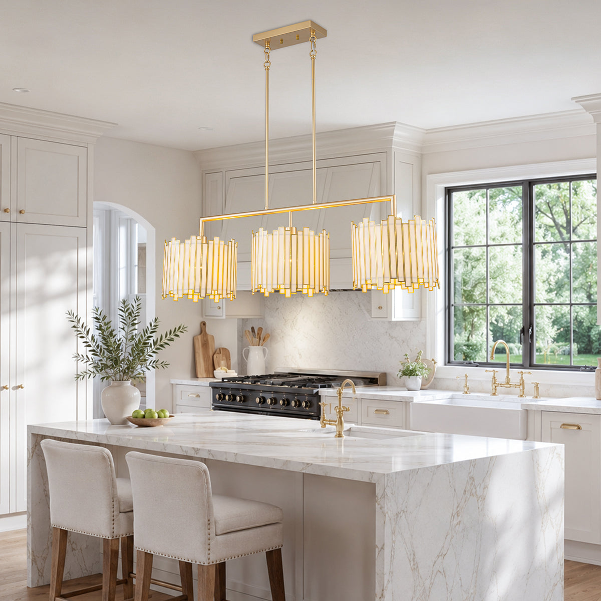3 Light Capiz Shell Kitchen Island Linear Pendant Light Handcrafted - product image 3 | Zenvolit