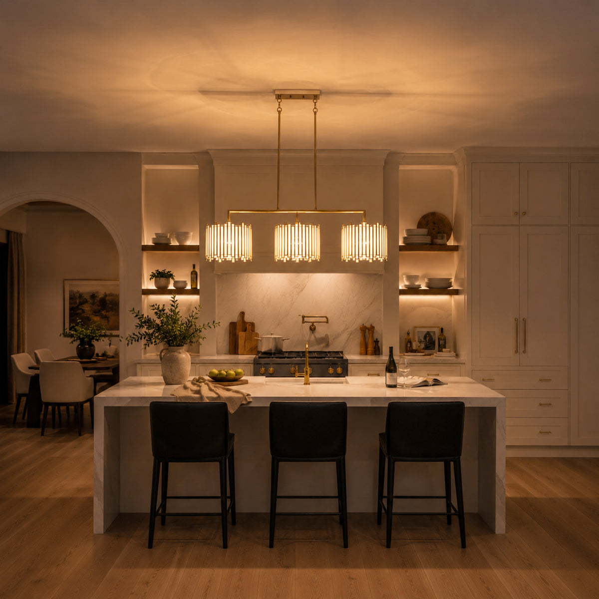 3 Light Capiz Shell Kitchen Island Linear Pendant Light Handcrafted - product image 4 | Zenvolit