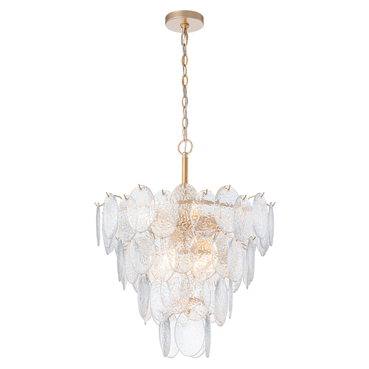 9-Light Modern Gold Tiered Chandelier Hammered Clear Oval Glass Shade - product image 1 | Zenvolit