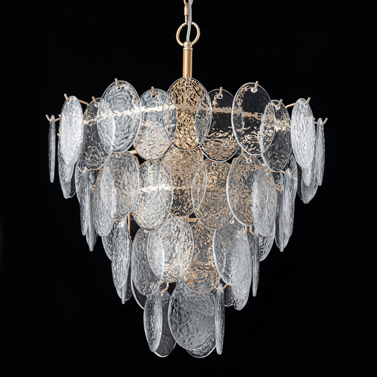 9-Light Modern Gold Tiered Chandelier Hammered Clear Oval Glass Shade - product image 4 | Zenvolit