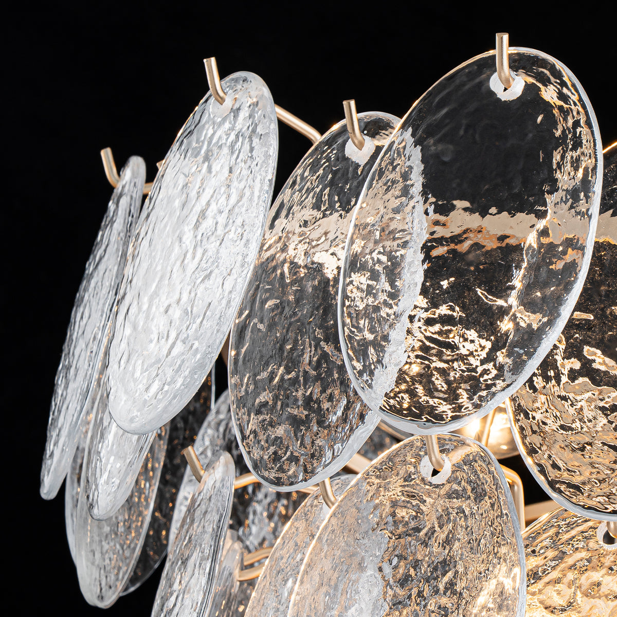 9-Light Modern Gold Tiered Chandelier Hammered Clear Oval Glass Shade - product image 5 | Zenvolit