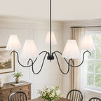5-Light Matte Black Curved Iron Chandelier with White Fabric Shade - product image 2 | Zenvolit