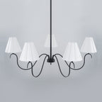 5-Light Matte Black Curved Iron Chandelier with White Fabric Shade - product image 3 | Zenvolit