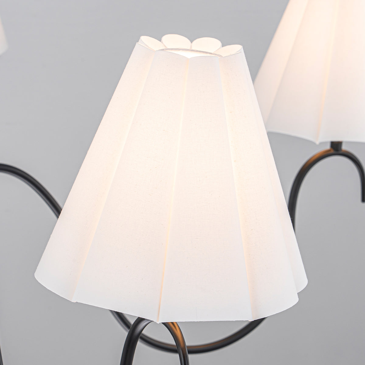5-Light Matte Black Curved Iron Chandelier with White Fabric Shade - product image 4 | Zenvolit