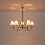 5-Light Matte Black Curved Iron Chandelier with White Fabric Shade - product image 6 | Zenvolit