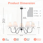 5-Light Matte Black Curved Iron Chandelier with White Fabric Shade - product image 10 | Zenvolit