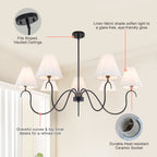 5-Light Matte Black Curved Iron Chandelier with White Fabric Shade - product image 11 | Zenvolit