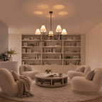 5-Light Matte Black Curved Iron Chandelier with White Fabric Shade - product image 12 | Zenvolit